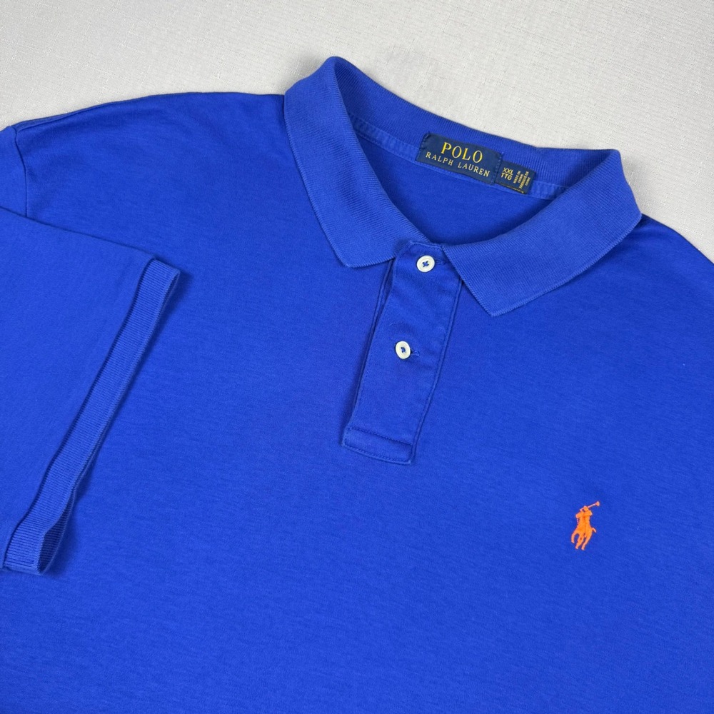 Polo Ralph Lauren Mens XXL Royal Blue Orange Pony Cotton Short Sleeve Polo Shirt